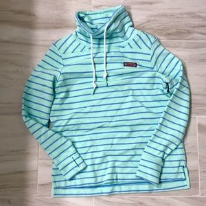 Vineyard Vines cowl neck sweatshirt. Blue and mint green stipe. Size XS. New!